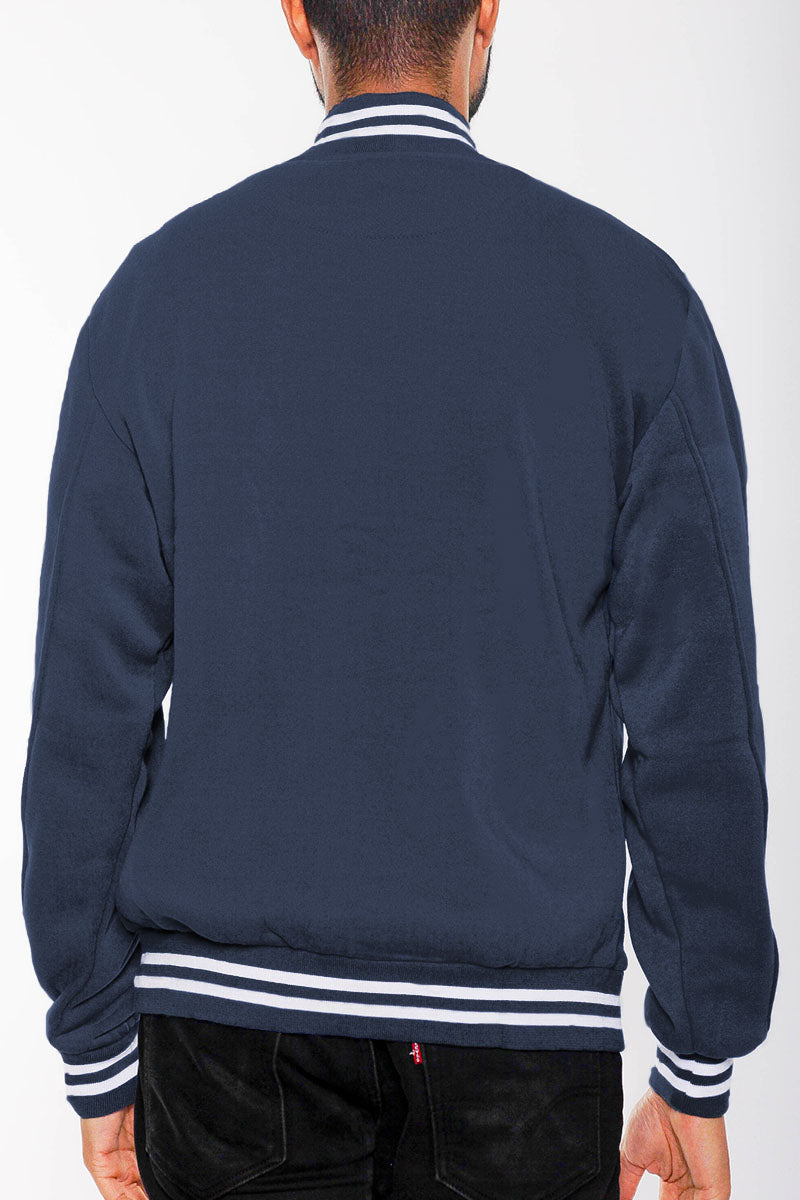 Navy & White Fleece Varsity Bomber Jacket - view 3