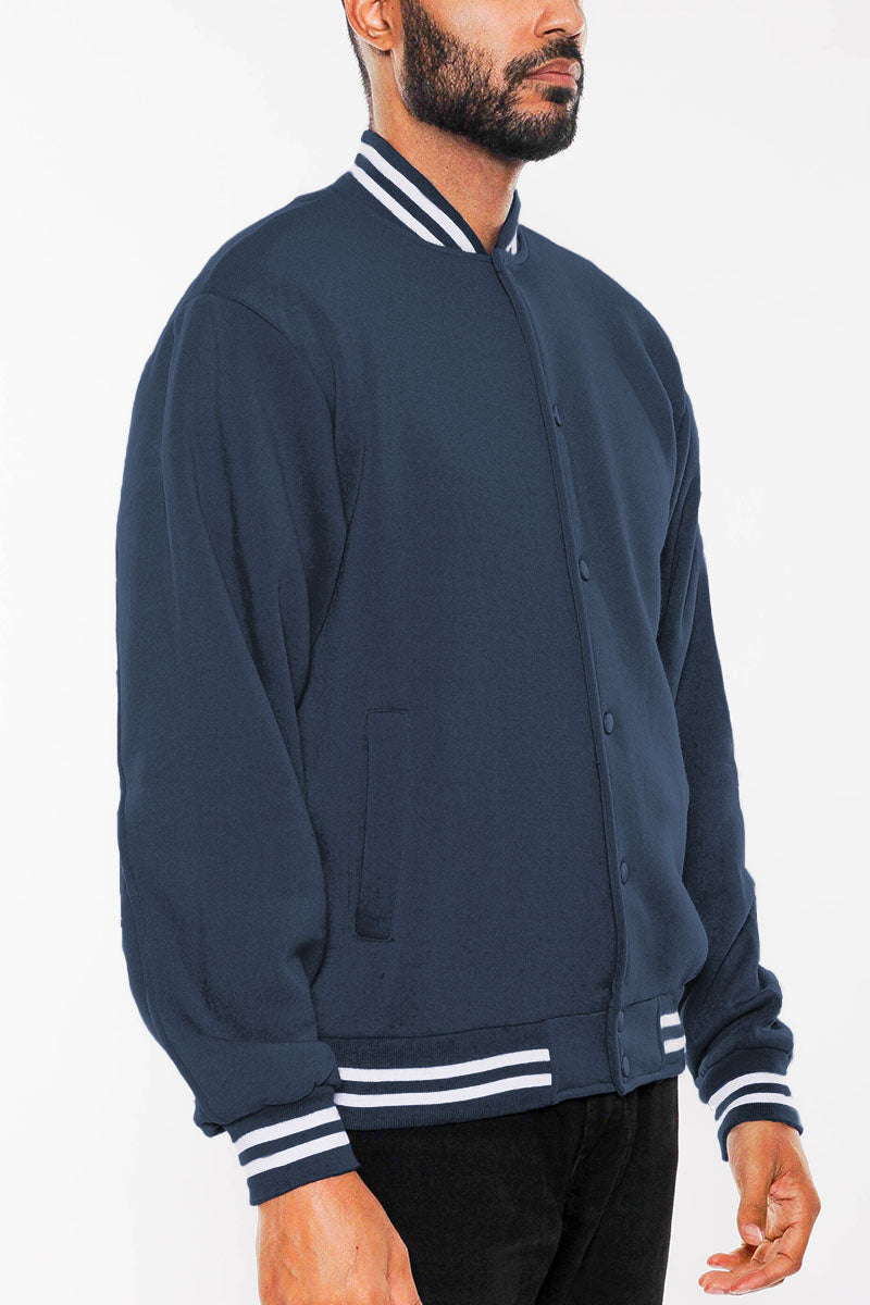 Navy & White Fleece Varsity Bomber Jacket - view 2